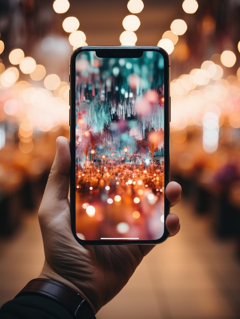 A woman's hand holding a mobile phone with good wallpaper background light colour