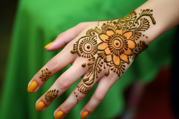 a woman's hand with henna on it