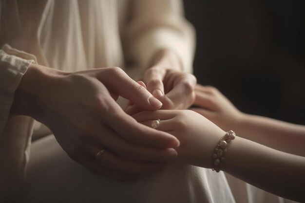 A woman's hands are on a woman's hand.