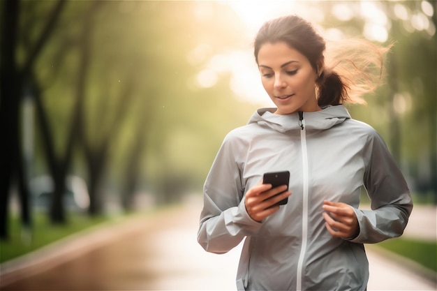 Woman's hands with smartphone closeup female running holding her phone