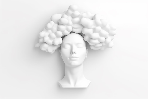 A woman's head with a cloud on it