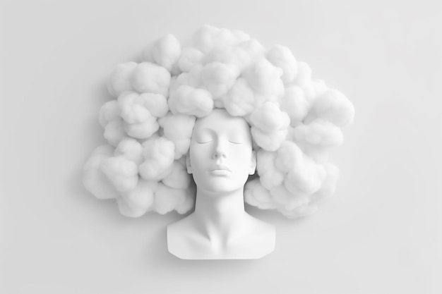 A woman's head with clouds on it