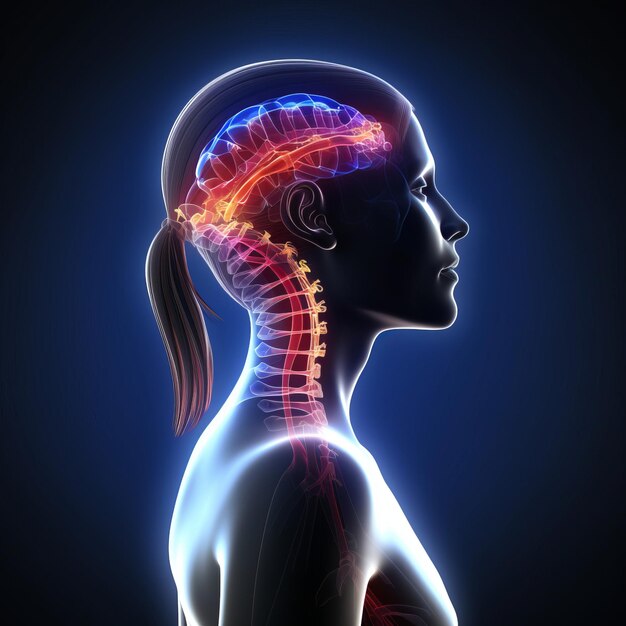 A woman's head with a highlighted neck and neck pain