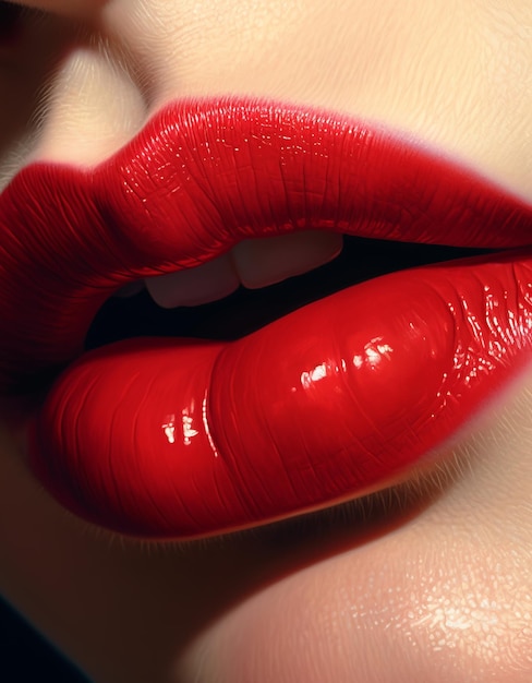 A Woman's Lips are Covered in Red Lipstick