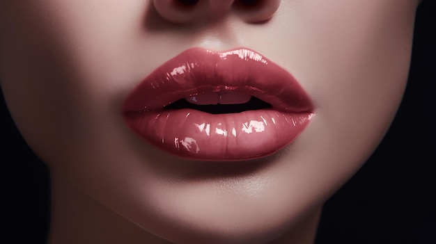 A woman's lips are shown with a clear lip gloss.