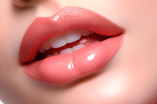 Photo a woman's lips are shown with the word lip gloss on the bottom right.