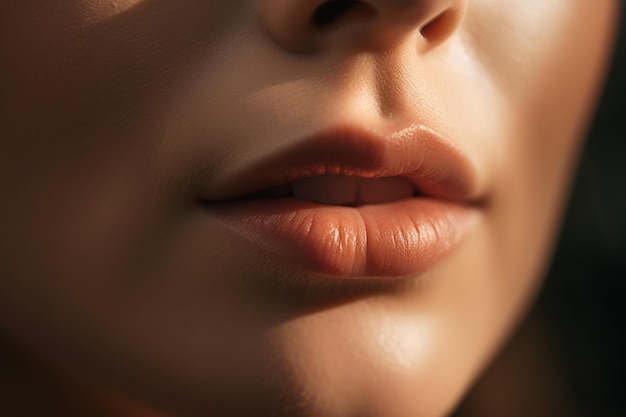 Photo a woman's lips are shown with the word love on the bottom left.