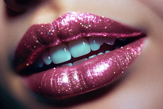 Photo a woman's lips with glitter on them