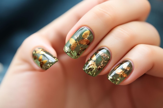 a woman's nails with a picture of a mountain scene