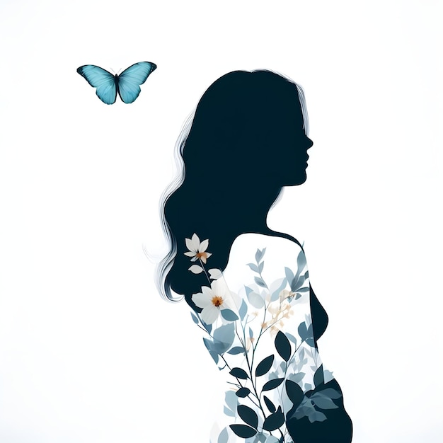 A woman's silhouette in floral tones against a white background