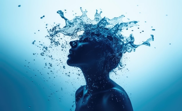 A woman's silhouette is covered in water splash style