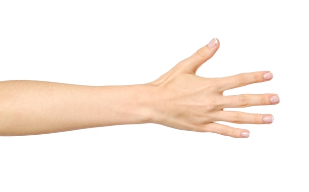 Photo woman's stretched hand with open palm