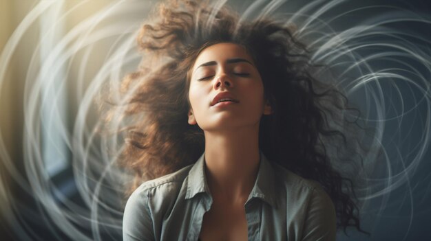 Photo a woman's struggle with vertigo dizziness or a neurological or inner ear condition is depicted in a blurry picture