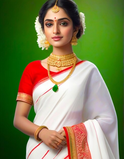 A woman in a sari with jewelry generated by Ai