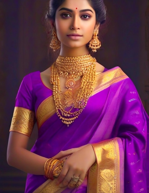 A woman in a sari with jewelry generated by Ai