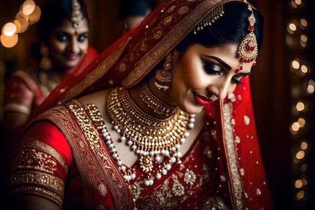 A woman in a sari with other women in the background