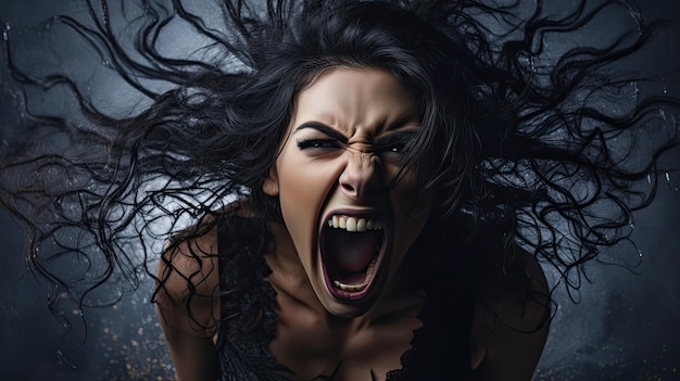 a woman screaming with her mouth open