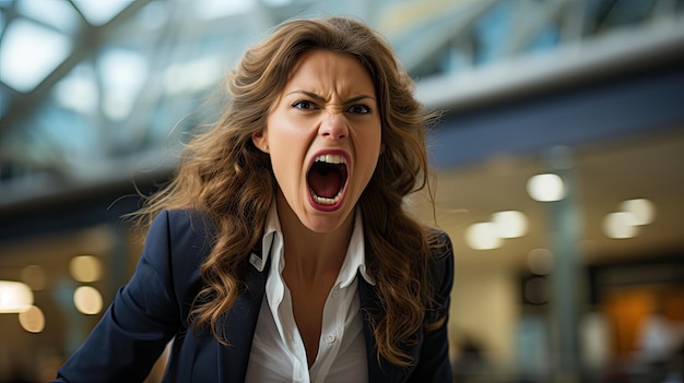 Foto una donna che urla con la bocca aperta