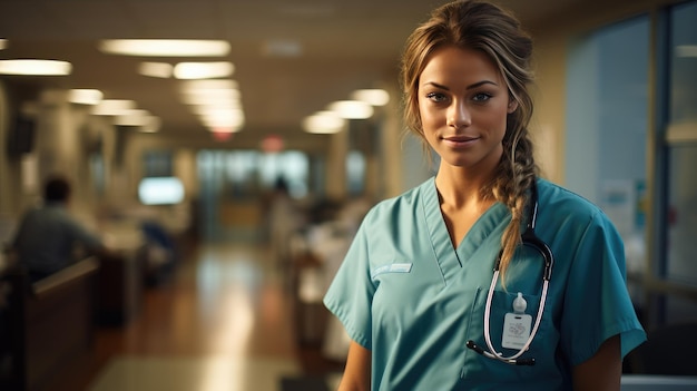 Woman in Scrubs Standing in Room