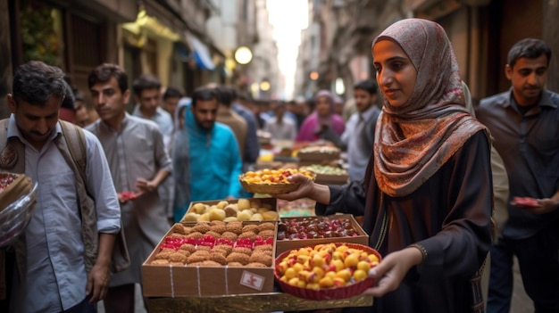 A woman sells sweets in a market in cairo, egypt.