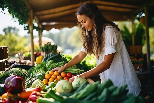 Женщина продает овощи