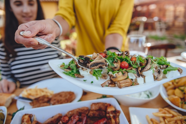 Woman serving food