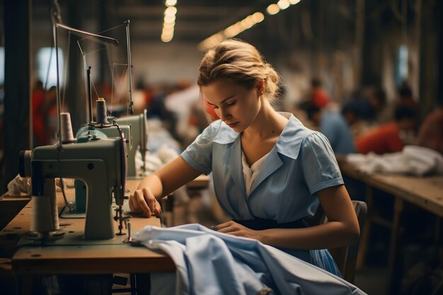 Photo woman sewing clothes in workshop