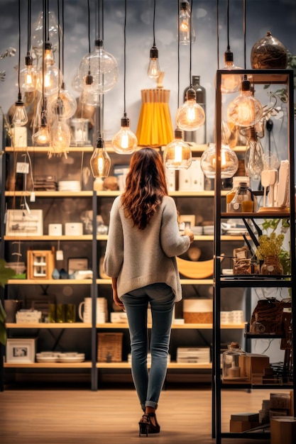 woman shopper against a background of home decor elements Created with generative AI technology