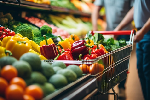 Woman Shopping for Groceries in Supermarket Aisle Inflation Food Prices Concept