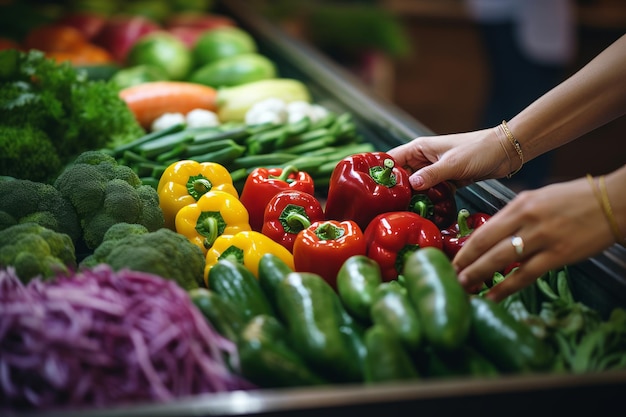 Женщина покупает продукты в супермаркете Проход инфляция Концепция цен на продукты питания