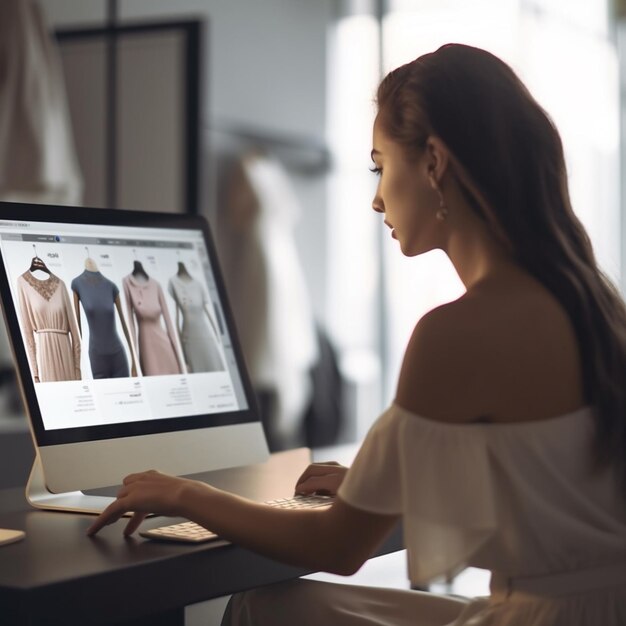 Photo a woman shopping on the internet