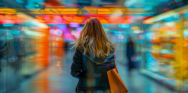 Photo woman shopping in motion at mall