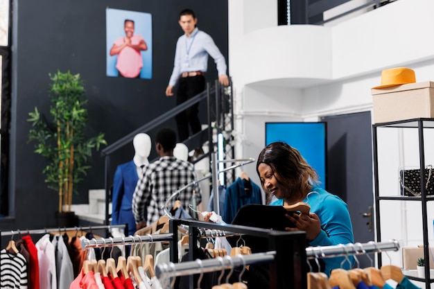 Woman shopping for trendy outfit