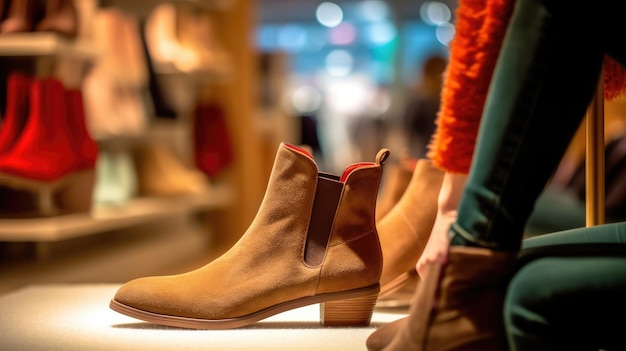 A woman shopping for winter boots