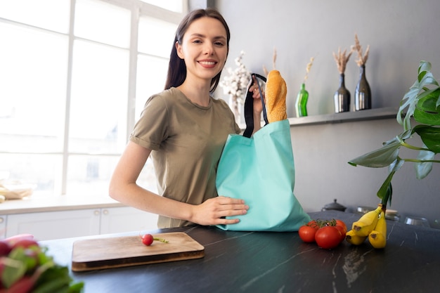 Woman shopping with fabric tote bag