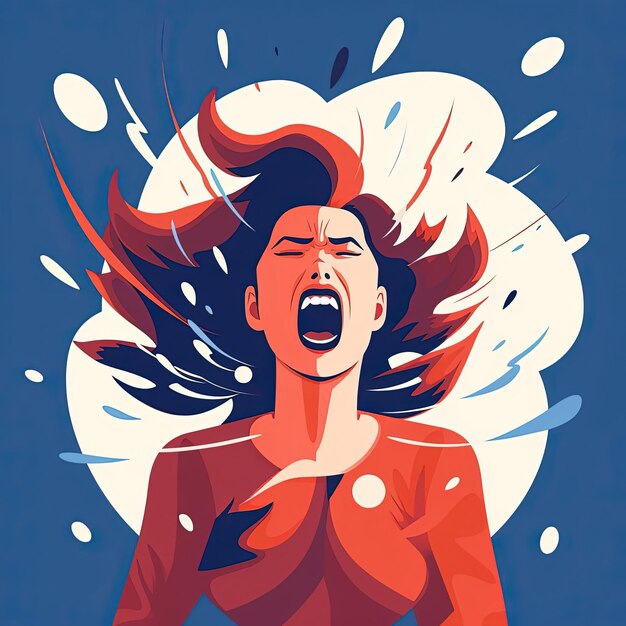 woman shouting to resist lightning illustration flat design