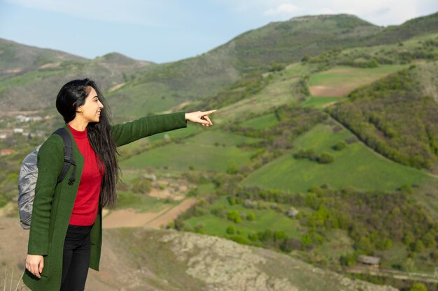 Woman show in mountain