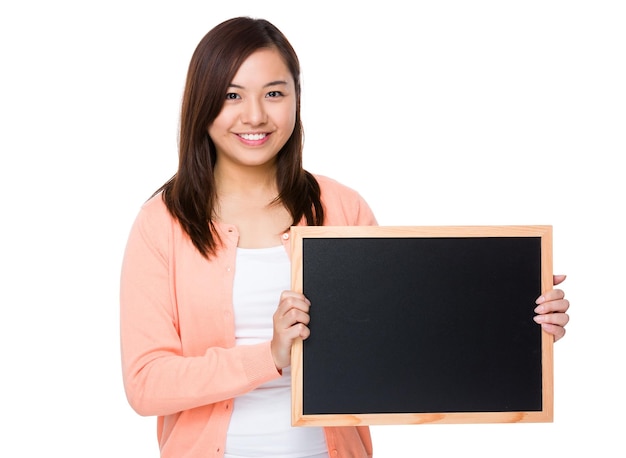 Woman show with the chalkboard