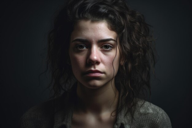 Woman Showcasing Genuine Sadness in a Studio Portrait