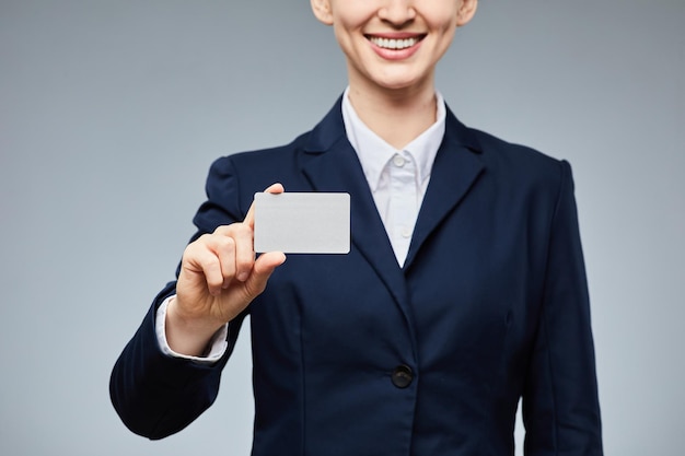 Woman Showing Business Card Mockup