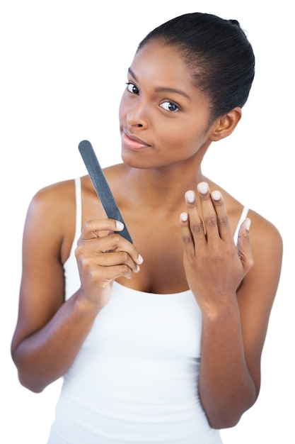 Woman showing her manicured hand 