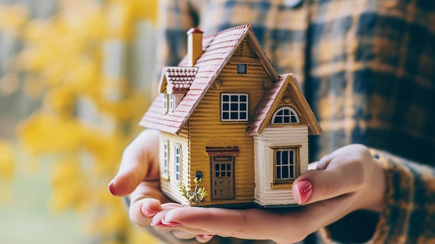 Woman Showing Mini House for Real Estate