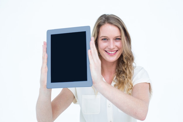 Woman showing tablet pc 