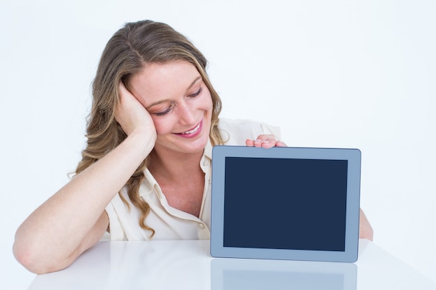 Woman showing tablet pc 