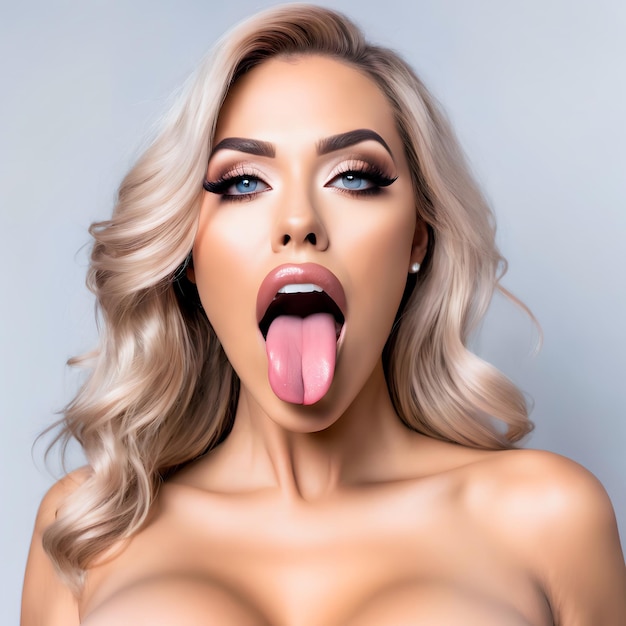 Photo woman showing tongue