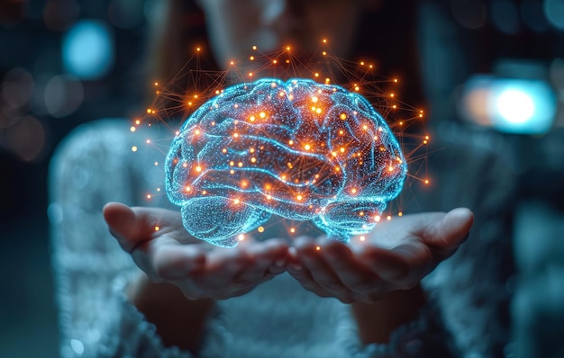 Woman shows the brain in her hands