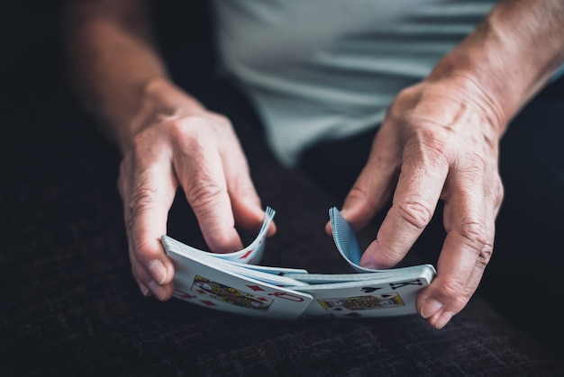 Woman shuffling cards