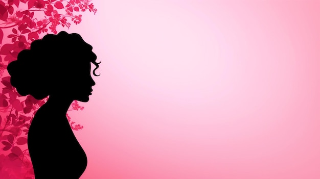 Фото Женский силуэт с цветочным эффектом на розовом изолированном фоне