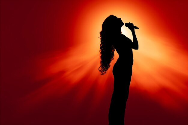 Woman singing red background