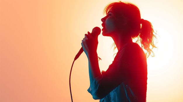 Photo woman singing song silhouette